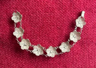 Pulsera Vintage. Filigrana de Plata. Motivo Flores