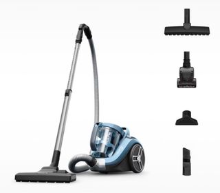 Aspirador azul con accesorios