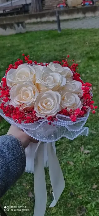 Ramo de Novia Flores Blancas y Rojas