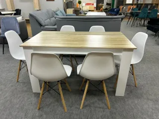 Mesa Comedor Nórdica con 6 Sillas Blancas