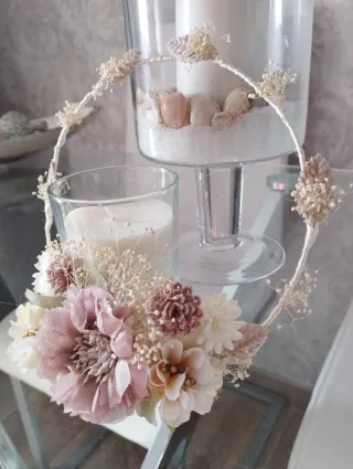 Corona de comunión flores beige y rosa