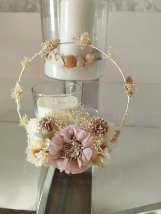 Corona de comunión flores beige y rosa