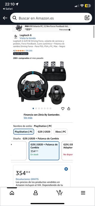 Volante G29 + Palanca Cambios PS4/PS5 Logitech