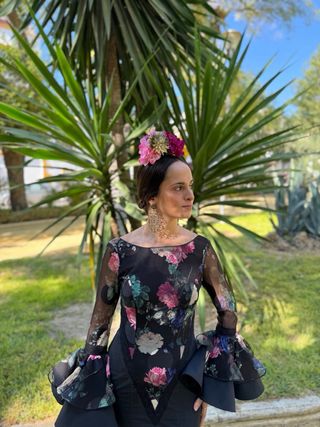 Vestido Gitana Negro Estampado Flores