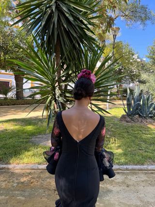 Vestido Gitana Negro Estampado Flores