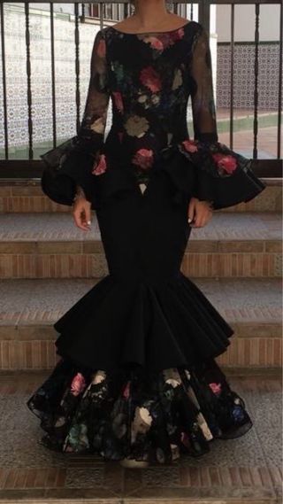 Vestido Gitana Negro Estampado Flores