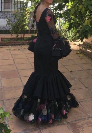 Vestido Gitana Negro Estampado Flores