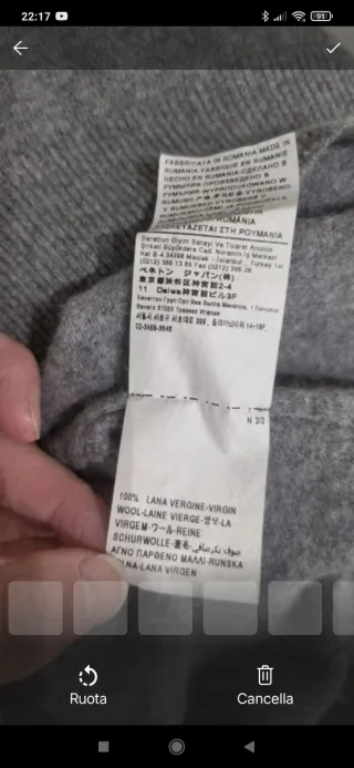 Maglione Benetton pura lana grigio