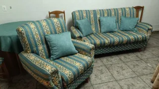 Sofá y 2 butacones de tela
