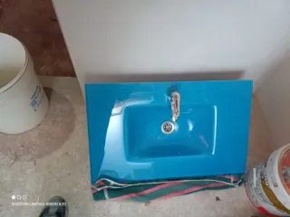 Lavabo de cristal azul 80x50