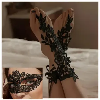 Set cavigliere + mascherina pizzo nero