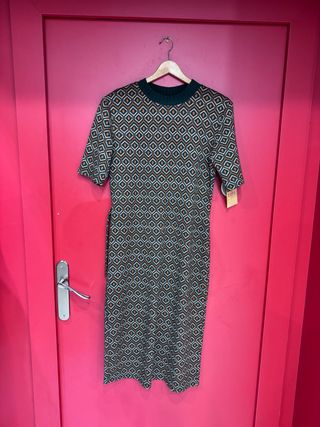 Vestido midi estampado geométrico retro