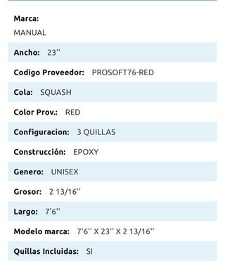 Tabla Surf 7'6 Manual Prosoft MB Roja