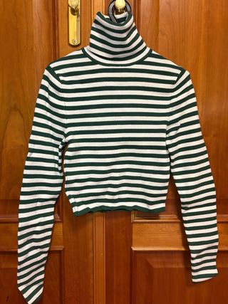 Jersey Zara cuello alto rayas verde/blanco