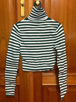 Jersey Zara cuello alto rayas verde/blanco
