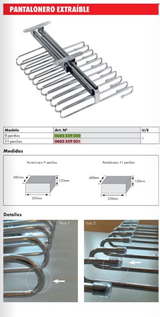 Pantalonero extraíble para armario