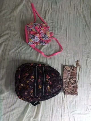 Lote de 3 bolsos: mochila, clutch y bandolera