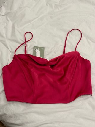 Top H&M Satén Fuchsia Talla L