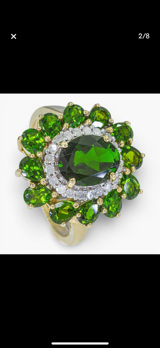Anillo Oro 14K Diamantes y Diopsidos Certificado