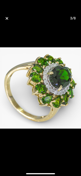 Anillo Oro 14K Diamantes y Diopsidos Certificado