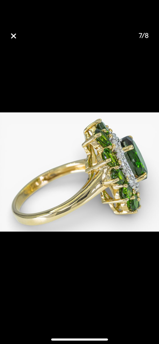 Anillo Oro 14K Diamantes y Diopsidos Certificado