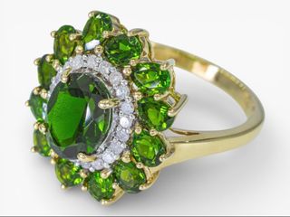 Anillo Oro 14K Diamantes y Diopsidos Certificado