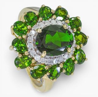 Anillo Oro 14K Diamantes y Diopsidos Certificado