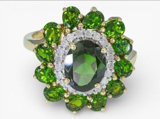 Anillo Oro 14K Diamantes y Diopsidos Certificado