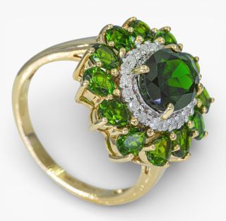 Anillo Oro 14K Diamantes y Diopsidos Certificado