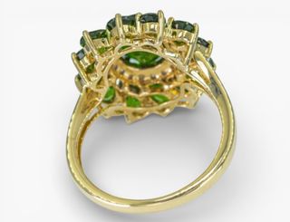 Anillo Oro 14K Diamantes y Diopsidos Certificado