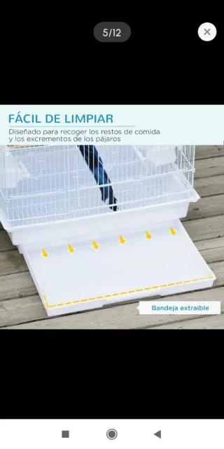 Jaula para pájaros con comederos y perchas