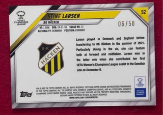 TOPPS CHROME 2022 UCL FEM HACKEN LARSEN NUM 06/50