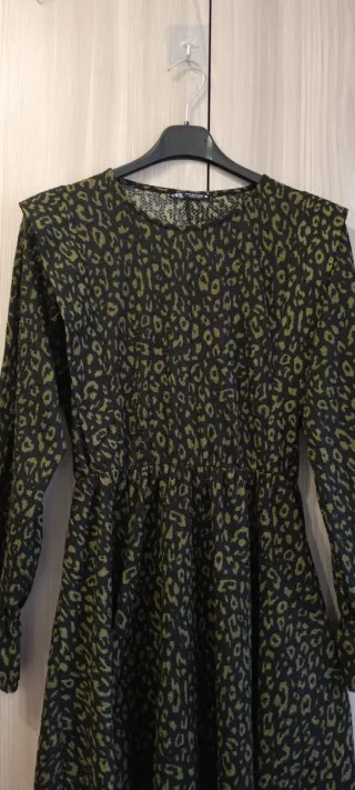 ZARA Vestito Mini Animalier Verde Nero Taglia S