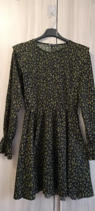 ZARA Vestito Mini Animalier Verde Nero Taglia S