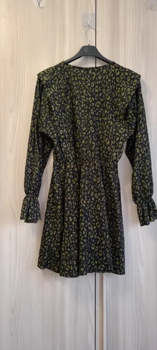 ZARA Vestito Mini Animalier Verde Nero Taglia S