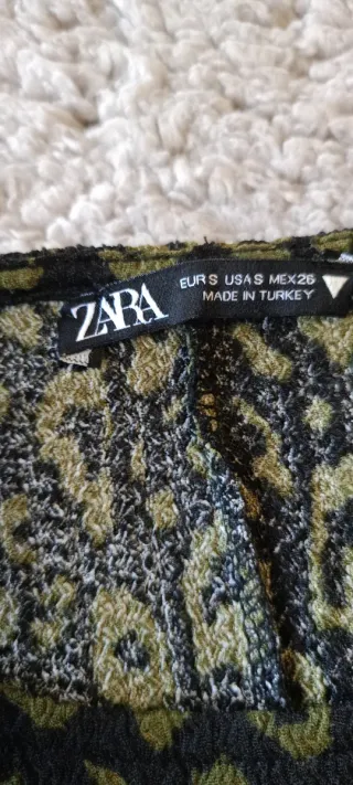 ZARA Vestito Mini Animalier Verde Nero Taglia S