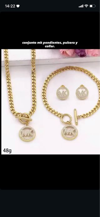Conjunto MK: Collar, Pulsera y Pendientes