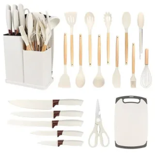 Set Cucina Bianco Silicone e Legno