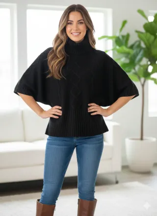 Jersey Poncho Mujer Talla M/L Negro