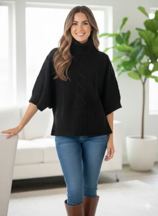 Jersey Poncho Mujer Talla M/L Negro