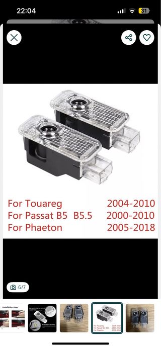 2x Projetores LED Logo Porta Carro VW