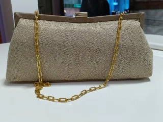 Bolso de fiesta Drap beige y dorado