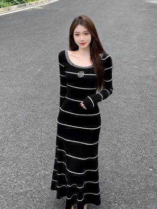 Vestido largo rayas blanco y negro