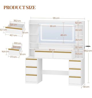 Tocador Nuevo con Espejo LED y Enchufes.