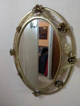 Espejo Ovalado Forja Dorado Flores