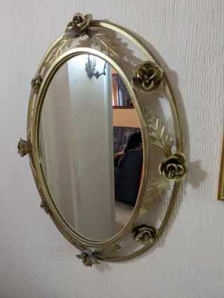 Espejo Ovalado Forja Dorado Flores