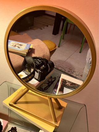 Specchio da appoggio rotondo vintage oro