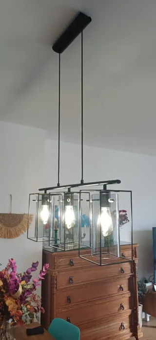 Lámpara de techo de cristal y metal