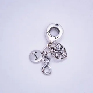 Charm Infinito Familia Corazón Árbol Plata