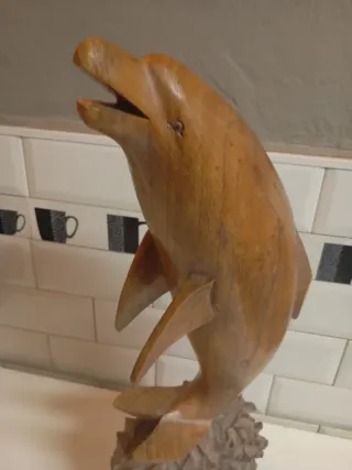 Estatua de delfín de madera,60 cm aleta rota